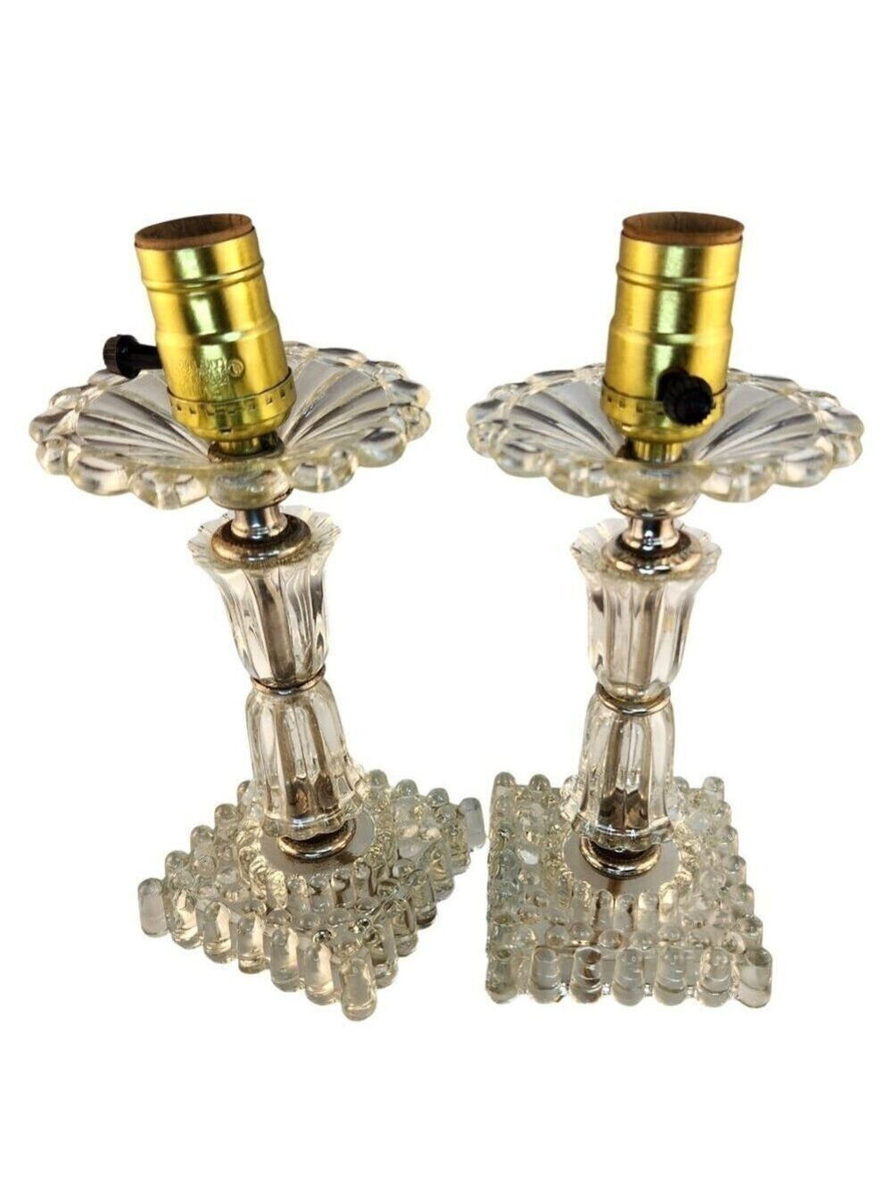 Two Glass Table Lamps with Brass Fixtures Decorative Lighting for Bedside or Liv